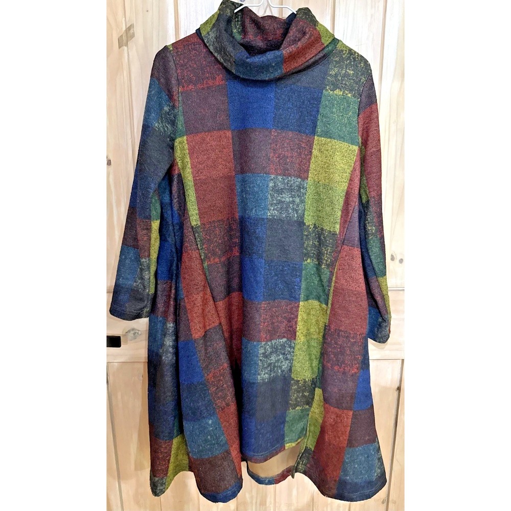 NWT Yipinyichu Plaid Colorblock Cowl Neck Dress Large Lagenlook Pockets
